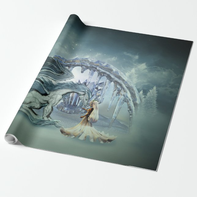 Phantastischer Eisdrache Geschenkpapier (Ungerollt)