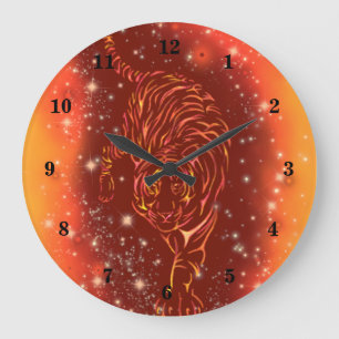 Phantastischer Feuertiger in der Galaxy Starry Nig Große Wanduhr