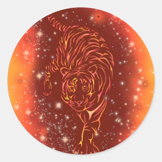 Phantastischer Feuertiger in der Galaxy Starry Nig Runder Aufkleber (Vorderseite)