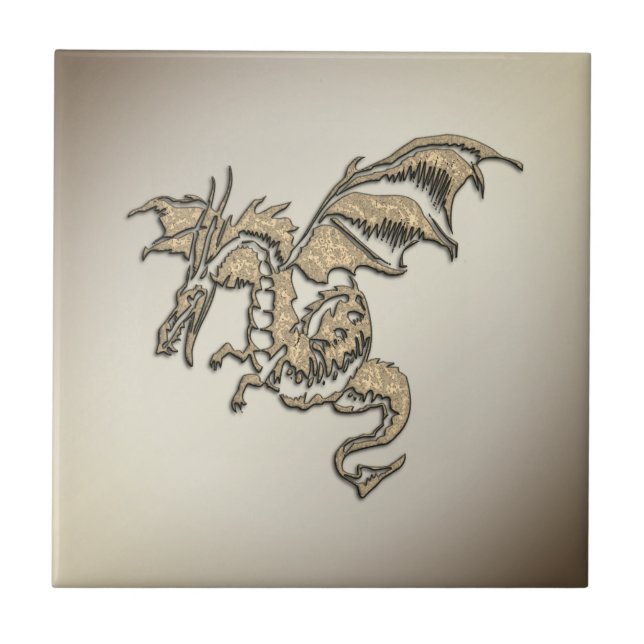 Phantastischer Goldener Drache Fliese (Vorderseite)