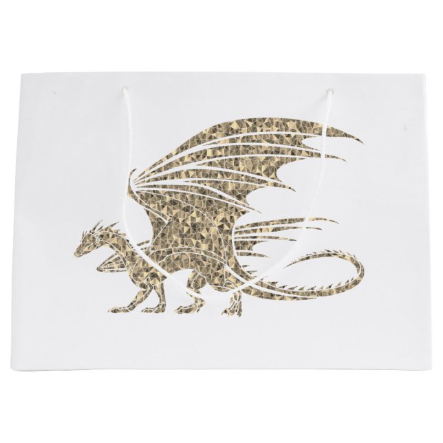 Phantastischer Goldener Mosaikdrache Große Geschenktüte (Vorderseite)