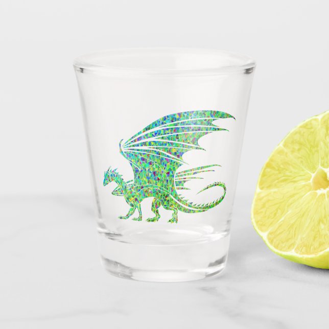 Phantastischer Green Dragon Mosaik Schnapsglas (Vorderseite)