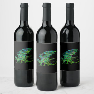 Phantastischer Green Dragon Mosaik Weinetikett