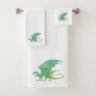 Phantastischer grüner Mosaikdrache Badhandtuch Set