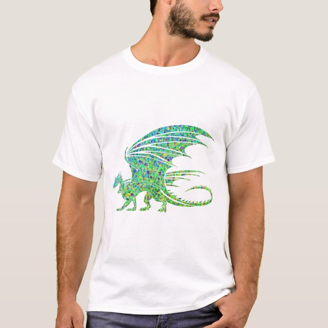 Phantastischer grüner Mosaikdrache T-Shirt (Vorderseite)