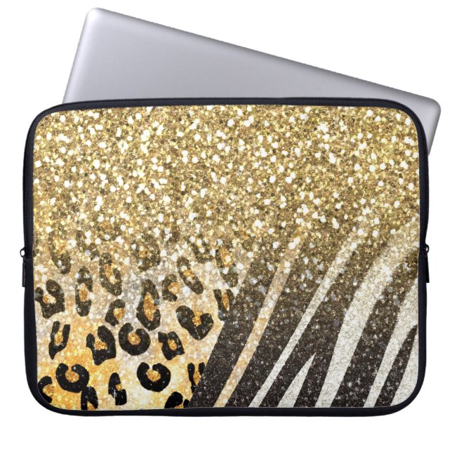 Phantastischer gürtiger Goldleopard und Zebradruck Laptopschutzhülle (Vorderseite)