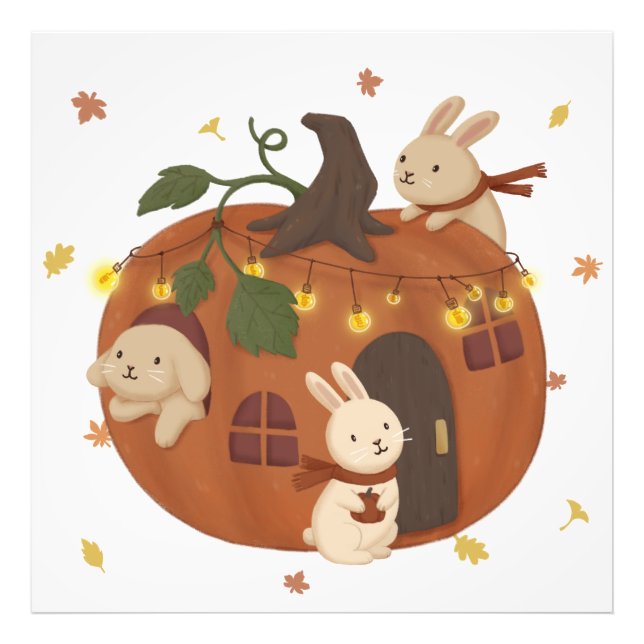 Phantastischer Herbst: Bunny & Pumpkin Fotodruck (Vorne)