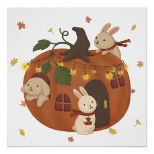 Phantastischer Herbst: Bunny & Pumpkin Poster