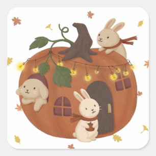 Phantastischer Herbst: Bunny & Pumpkin Quadratischer Aufkleber
