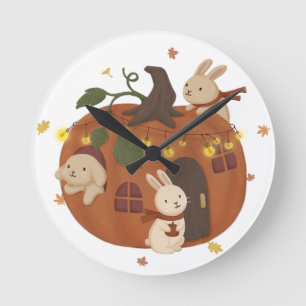 Phantastischer Herbst: Bunny & Pumpkin Runde Wanduhr