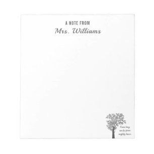 Phantastischer Lehrer aus winzigen Samen wachsen m Notizblock