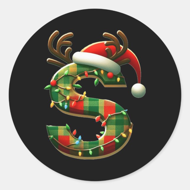 Phantastischer Letter S Weihnachtsmannmütze Monogr Runder Aufkleber (Vorderseite)