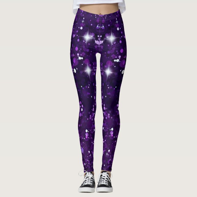 Phantastischer Lila Glitzer Leggings (Vorderseite)