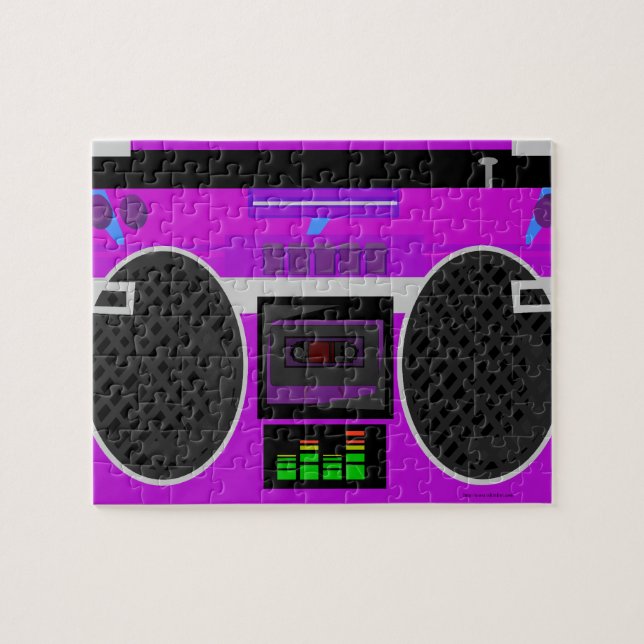 Phantastischer Lila Illustrierter 80er Boombox Puzzle (Horizontal)