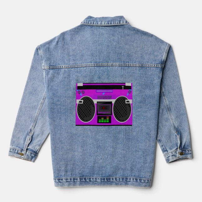 Phantastischer Lila Illustrierter Spaß Boombox Jeansjacke (Rückseite)