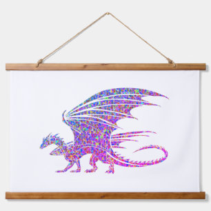 Phantastischer Lila Mosaikdrache Wandteppich Mit Holzrahmen