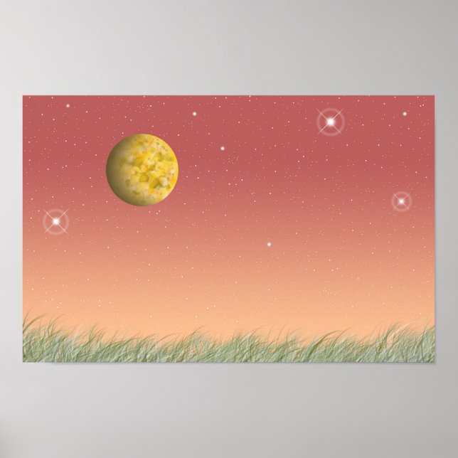 Phantastischer Mond und ein stummer Sternenhimmel. Poster (Vorne)