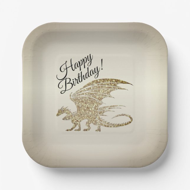 Phantastischer Mosaik Dragon Golden Geburtstag Pappteller (Vorderseite)