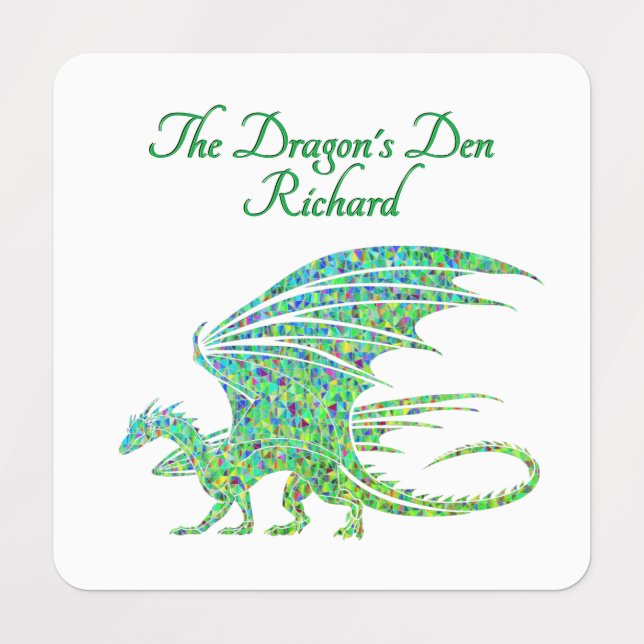 Phantastischer Mosaik Grüner Drache Persönlich Etiketten (Design 1)