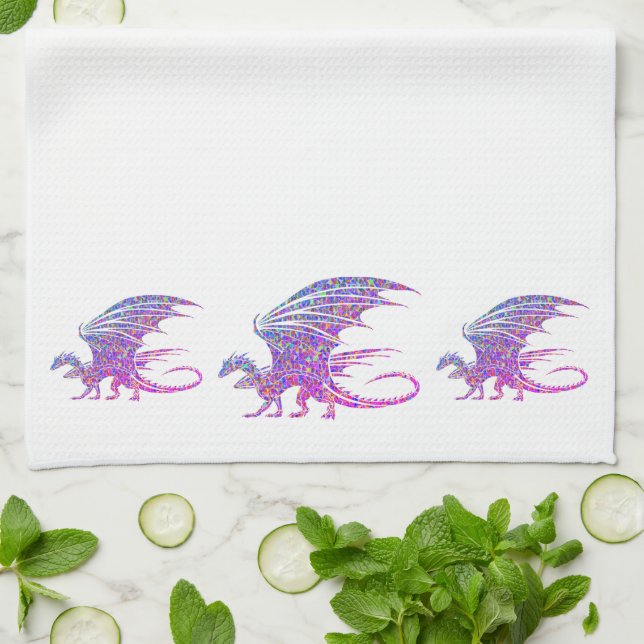 Phantastischer Mosaikdrache Geschirrtuch (Gefaltet)