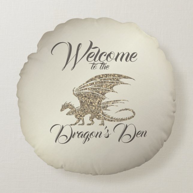 Phantastischer Mosaikdrache Golden Willkommen Rundes Kissen (Vorderseite)