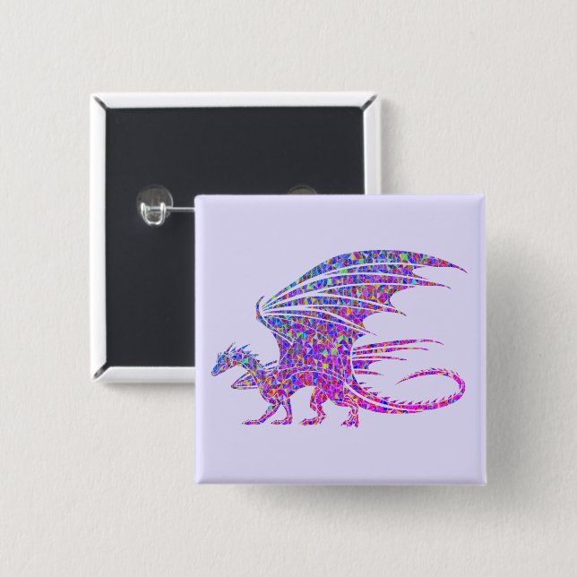 Phantastischer Mosaikdrache Lila Button (Vorne & Hinten)