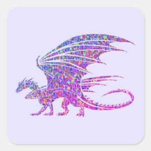 Phantastischer Mosaikdrache Lila Quadratischer Aufkleber