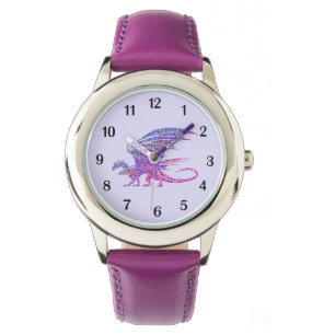 Phantastischer Mosaikdrache Lila schwarze Zahlen b Armbanduhr