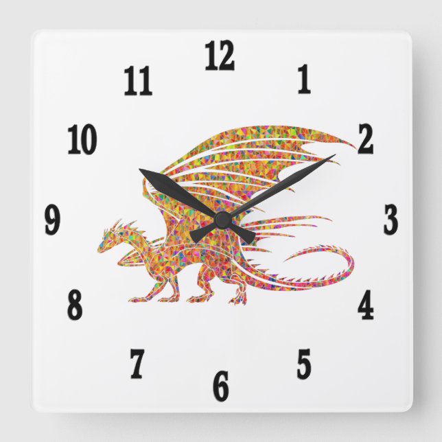 Phantastischer Mosaikdrache Quadratische Wanduhr (Vorderseite)