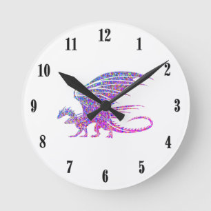 Phantastischer Mosaikdrache Runde Wanduhr