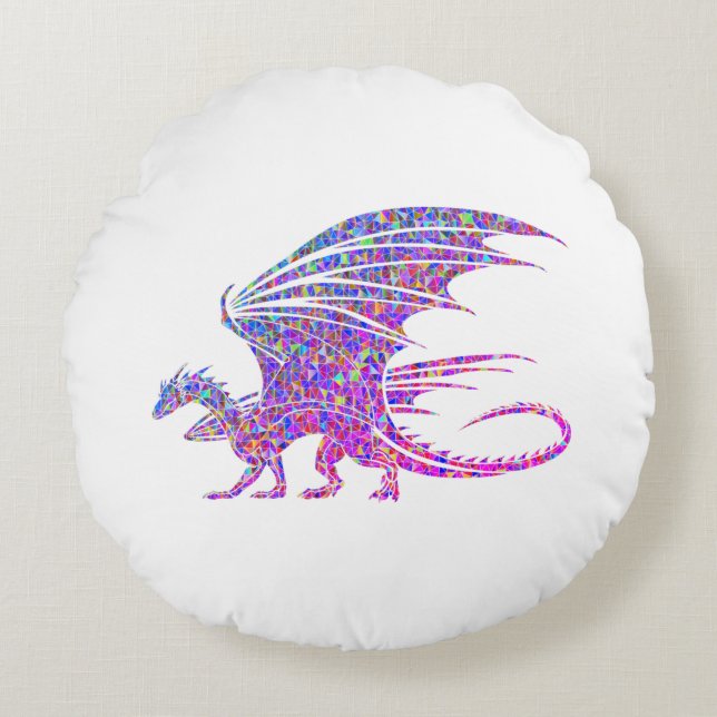 Phantastischer Mosaikdrache Rundes Kissen (Vorderseite)