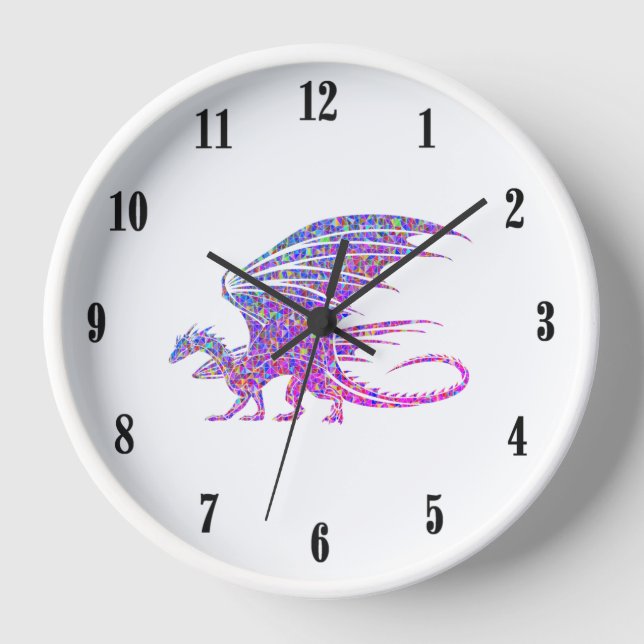 Phantastischer Mosaikdrache Uhr (Vorderseite)