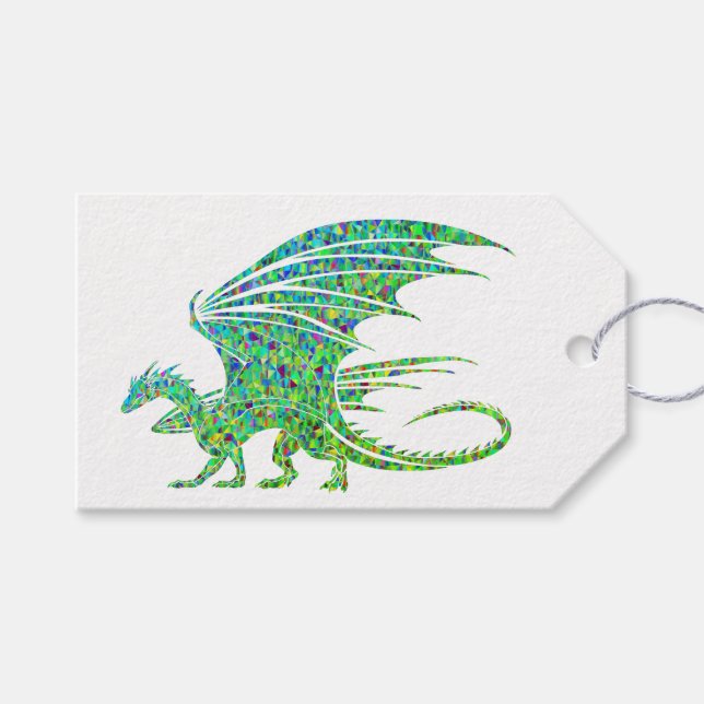 Phantastischer Mosaikgrüner Drache Geschenkanhänger (Vorderseite (Horizontal))
