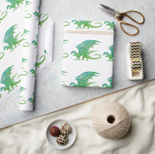 Phantastischer Mosaikgrüner Drache Geschenkpapier