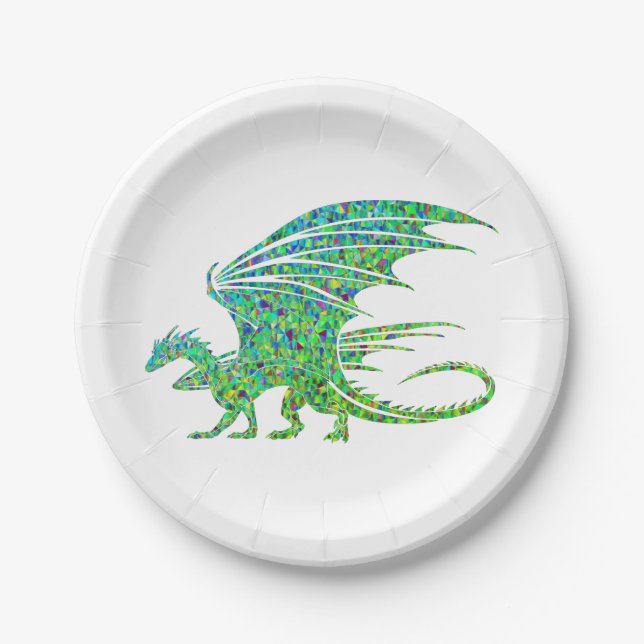 Phantastischer Mosaikgrüner Drache Pappteller (Vorderseite)