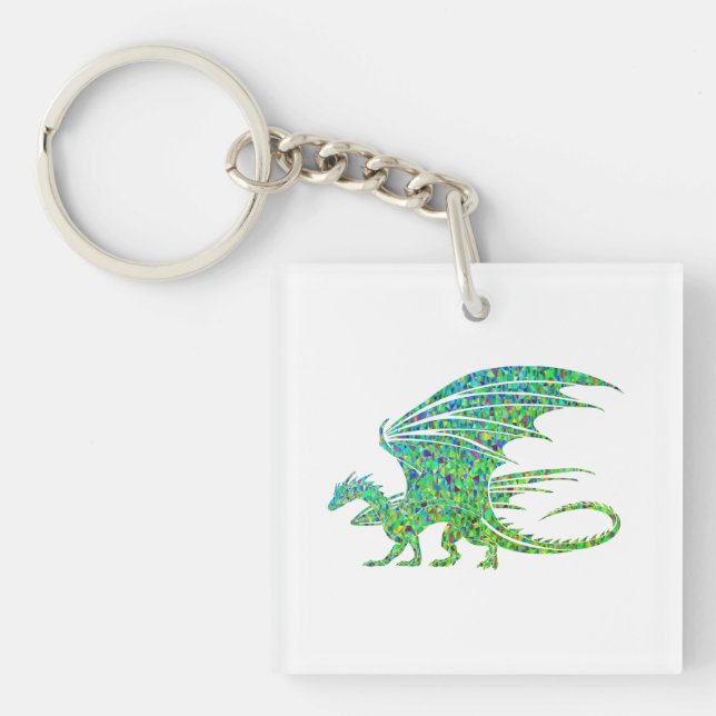 Phantastischer Mosaikgrüner Drache Schlüsselanhänger (Vorderseite)