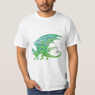 Phantastischer Mosaikgrüner Drache T-Shirt