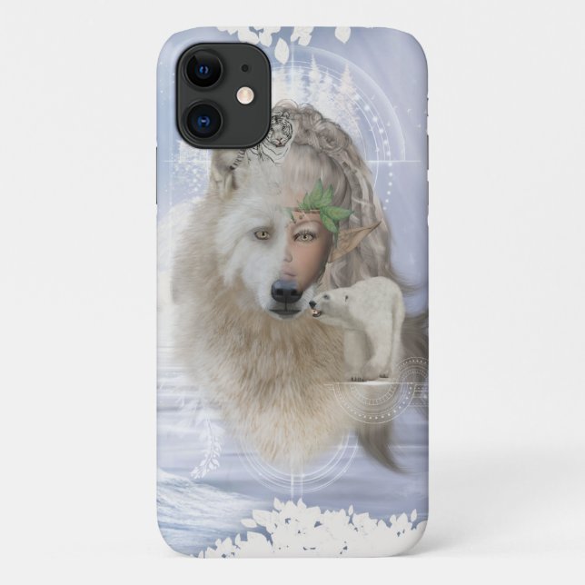Phantastischer Polarwolf mit Feen, Case-Mate iPhone Hülle (Rückseite)