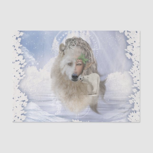 Phantastischer Polarwolf mit Märchen, Pärchen und  Seidenpapier (Vorderseite)