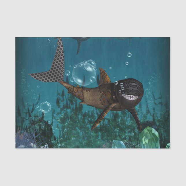 Phantastischer Steampunkhai Seidenpapier (Vorderseite)