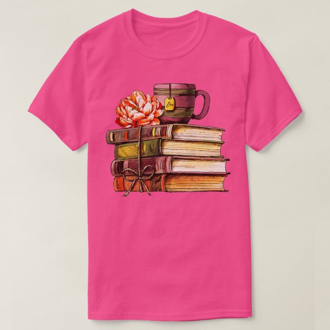 Phantastischer Vintager Buchstapel und Teevorleser T-Shirt (Design vorne)