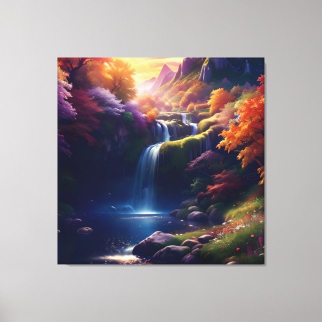Phantastischer Wasserfall Herbst Landschaft 7 Leinwanddruck (Vorderseite)