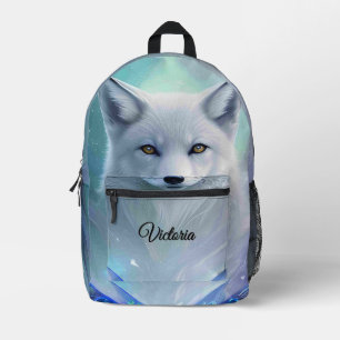 Phantastischer White Snow Fox auf Icy Land Persona Bedruckter Rucksack