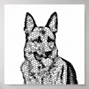 Phantastisches B&W Mosaik German Shepherd Poster