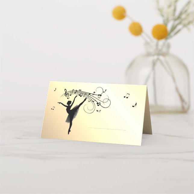 Phantastisches Ballerina-Tanzen mit gelber Musik Platzkarte (Vorderseite)