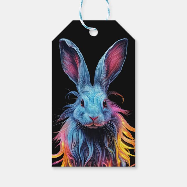 Phantastisches Blaues Kaninchen am Feuer Geschenkanhänger (Vorderseite)