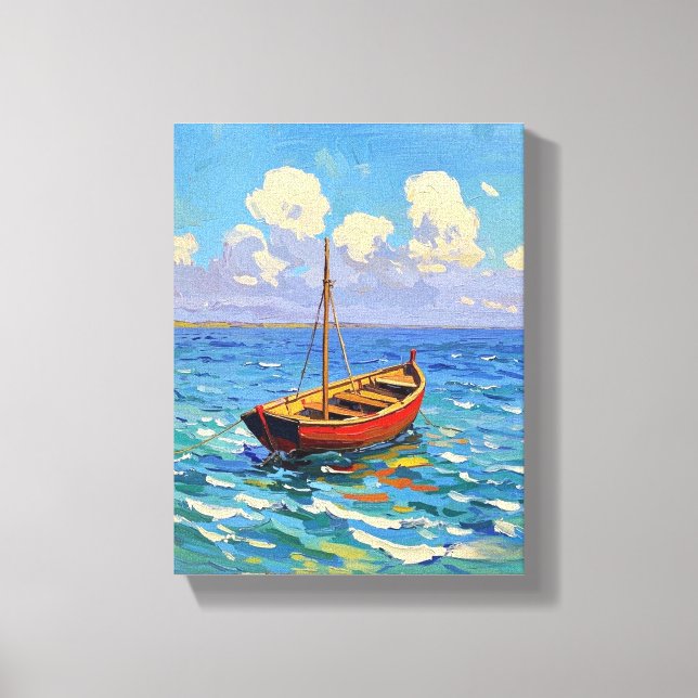 Phantastisches Boot auf Wellenstrand Van Gogh Art Leinwanddruck (Vorderseite)
