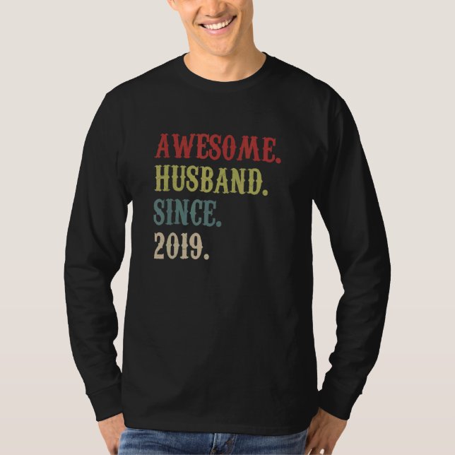 Phantastisches Ehemann seit 2019 Retro 3 Wedding A T-Shirt (Vorderseite)