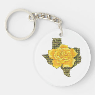 Phantastisches Gelb-Rose von Texas-Muster Blume Schlüsselanhänger