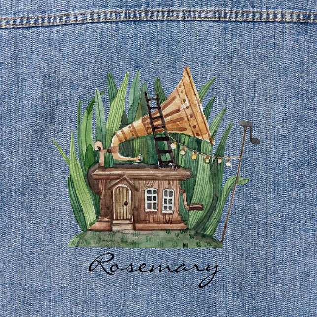 Phantastisches Gramophon Fairytale Hütte Wasserfar Jeansjacke (Von Creator hochgeladen)